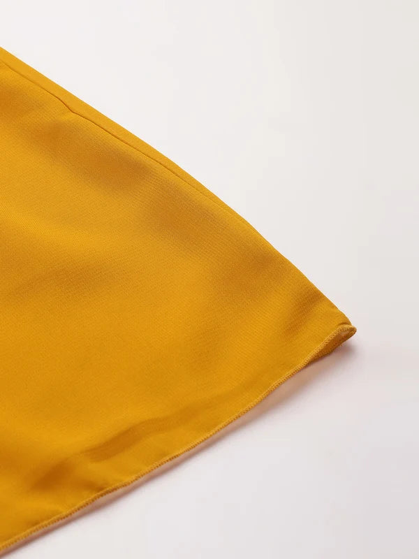 Mustard Embroidered Patch Crop Top With Tiered Palazzo Saree Fusion Co-Ord Set