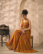 Olive Tie Dye Chiffon Corset Top & Palazzo With Dupatta Women 3 Piece Set