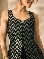 Scoop Neck Peplum Zigzag Embroidered Corset Top With Dhoti And Dupatta. Women Indo Western 3 Piece Set