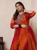 Multi Colour Embroidered Tunic & Palazzo Women Plus Size Fusion Co-Ord Set