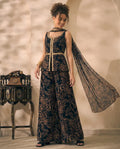 Black Abstract Printed Chiffon Corset Top & Palazzo With Dupatta Women 3 Piece Set