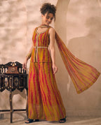 Olive Tie Dye Chiffon Corset Top & Palazzo With Dupatta Women 3 Piece Set