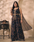 Black Abstract Printed Chiffon Corset Top & Palazzo With Dupatta Women's Plus Size 3 Piece Set