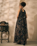 Black Abstract Printed Chiffon Corset Top & Palazzo With Dupatta Women 3 Piece Set