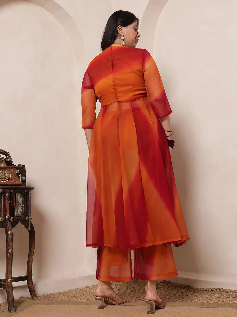 Multi Colour Embroidered Tunic & Palazzo Women Plus Size Fusion Co-Ord Set