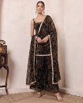 Black Abstract Printed Chiffon Kurta & Palazzo With Dupatta Indo Western Women 3 Piece Set