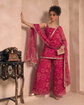 Magenta Floral Print Chiffon Kurta & Palazzo With Dupatta Indo Western Women 3 Piece Set