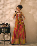 Olive Tie Dye Chiffon Corset Top & Palazzo With Dupatta Women 3 Piece Set