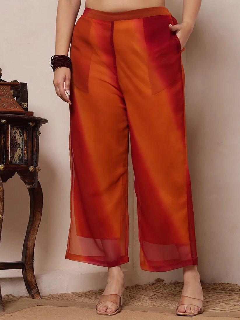 Multi Colour Embroidered Tunic & Palazzo Women Plus Size Fusion Co-Ord Set