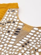 Mustard Embroidered Patch Crop Top With Tiered Palazzo Saree Fusion Co-Ord Set