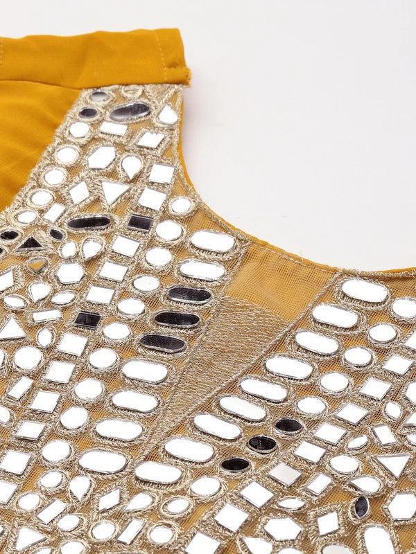 Mustard Embroidered Patch Crop Top With Tiered Palazzo Saree Fusion Co-Ord Set