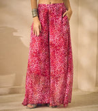 Magenta Floral Print Chiffon Corset Top & Palazzo With Dupatta Women 3 Piece Set