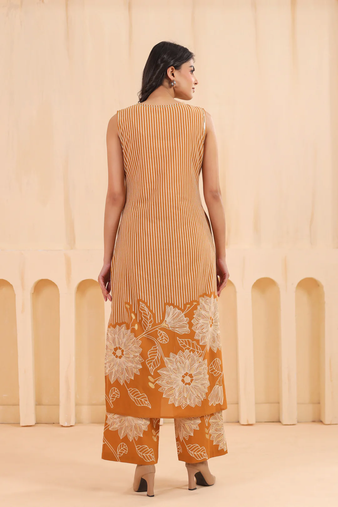 Orange Cotton Printed Designer Kurta Pant Set