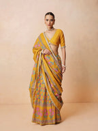 Women Yellow Embroidered Crop Top With Anarkali Skirt & Dupatta