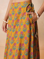 Women Yellow Embroidered Crop Top With Anarkali Skirt & Dupatta