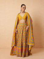 Women Yellow Embroidered Crop Top With Anarkali Skirt & Dupatta