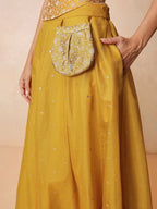 Women Yellow Brocade Corset Top With Chanderi Anarkali Skirt