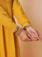 Women Yellow Chanderi Anarkali Kurta With Straight Pants & Dupatta