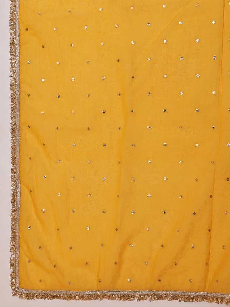 Women Yellow Chanderi Anarkali Kurta With Straight Pants & Dupatta