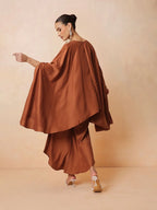 Women Rust Embroidered Kaftan With Flared Pants