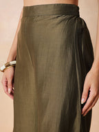 Women Olive Embroidered Kaftan With Flared Pants