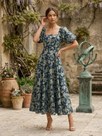 Blue Floral Printed Dress for Women