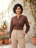 Women Solid Brown Cotton Crop Top