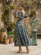Blue Floral Printed Dress for Women