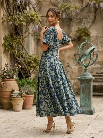 Blue Floral Printed Dress for Women