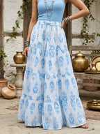 Women White Ethnic Printed Flared Skrit