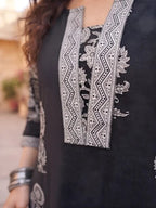 Black Printed Straight Kurta Set With Dupatta for Women