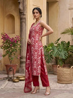 Pink Printed Straight Kurta Set With Dupatta for Women
