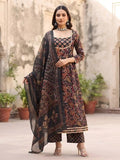 Black Printed Anarkali Kurta Set With Dupatta for Women