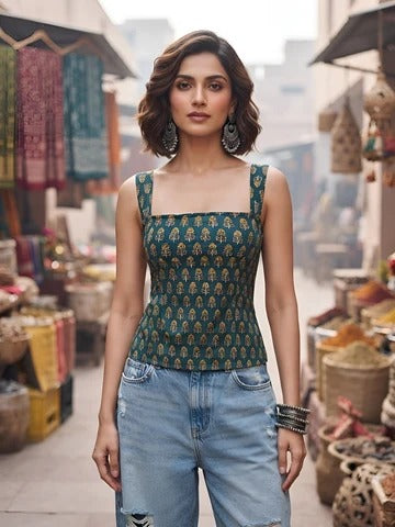 Women Green Printed Top