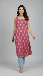Mauve Printed Stylish Back Straight Sleeveless Kurta