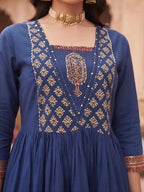 Blue Printed Peplum Kurta Set With Dupatta for Women