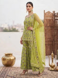 Green Printed Straight Kurta Set With Dupatta for Women