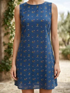 Blue Ethnic Printed Mini Dress for Women