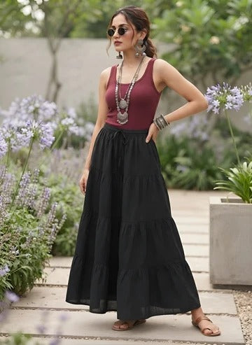 Women Black Solid Flared Skrit