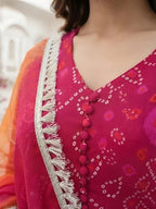Megenta Pink Bandhani Printed Straight Kurta Set With Dupatta for Women