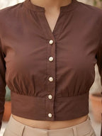 Women Solid Brown Cotton Crop Top
