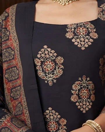 Black Printed Straight Sharara Set With Dupatta for Women