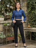 Women Solid Navy Blue Cotton Crop Top