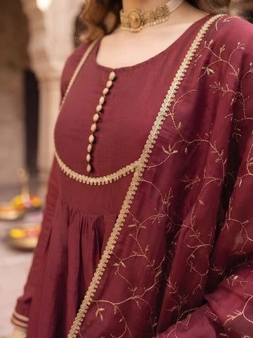 Maroon Anarkali Kurta Set With Dupatta for Women