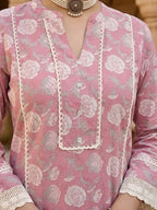 Mauve Printed Straight Kurta Set With Dupatta for Women