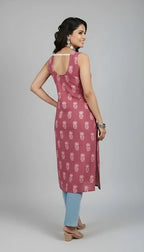 Mauve Printed Stylish Back Straight Sleeveless Kurta