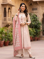 Off White Anarkali Kurta Set With Dupatta for Women