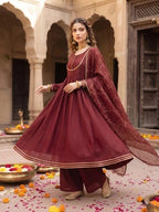 Maroon Anarkali Kurta Set With Dupatta for Women