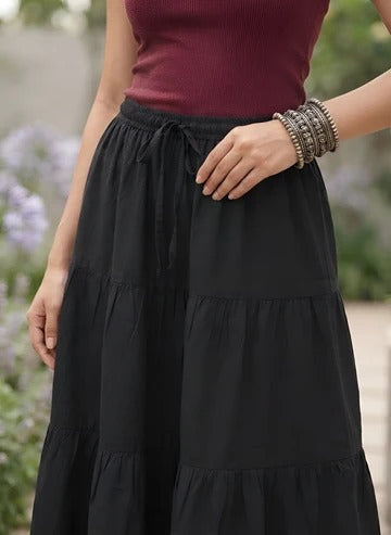 Women Black Solid Flared Skrit