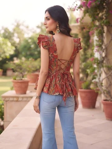 Women Red Printed Stylish Crop Top